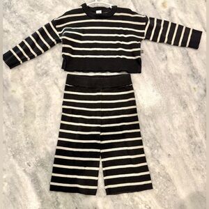Kids Black & White Striped Matching Set - Cozy Knit Top & Pants